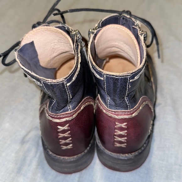 Bed Stu Bonnie Women Ankle Boots Blue Maroon Leather Stitching Zipper Laces 9 - Picture 3 of 16